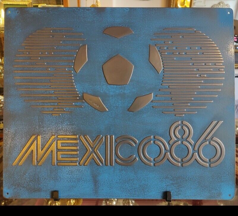 Mexico 86 Futbol Vintage Silver metal Sign
