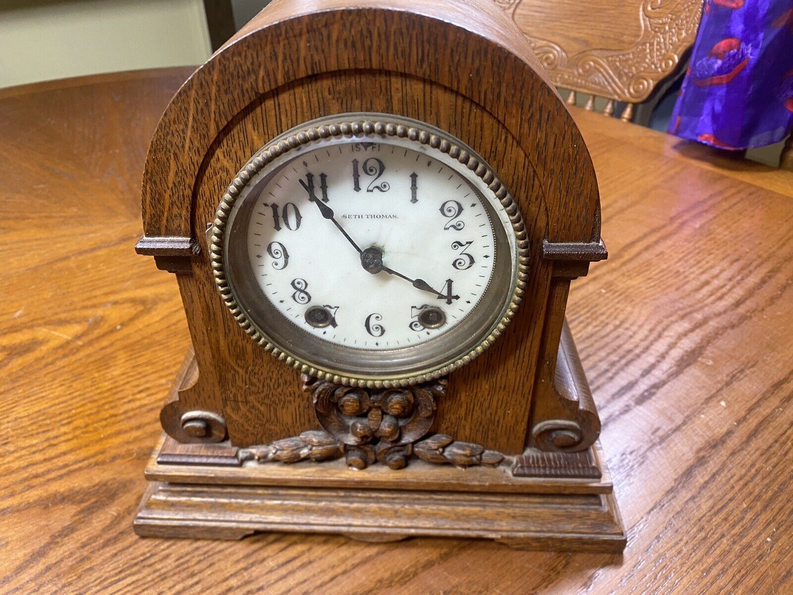 Antique Seth Thomas Mantle Clock Carved Wood Vintage USA RARE 