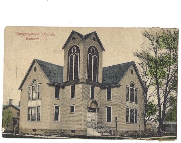 c1910 Congregational Church Sandoval Illinois IL Postcard