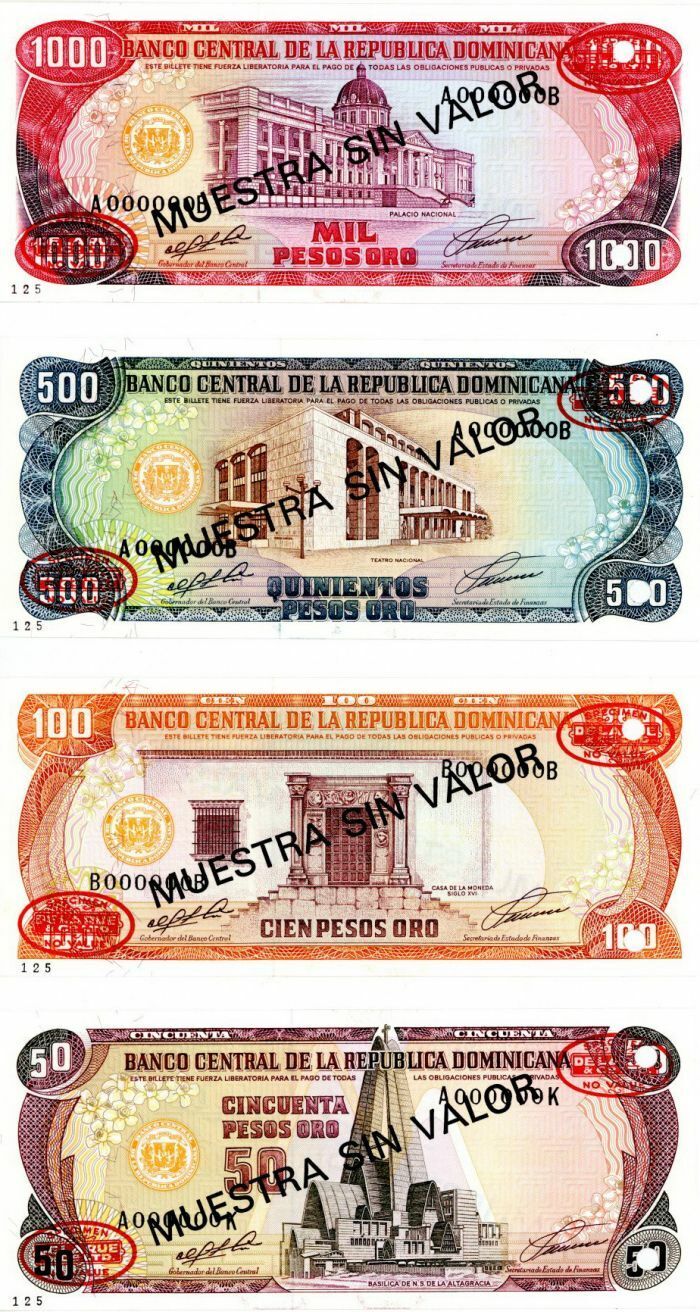 Dominican Republic - et of 4 (50-1000) - P-135s1 to P-138s1 - 1991 dated Foreign