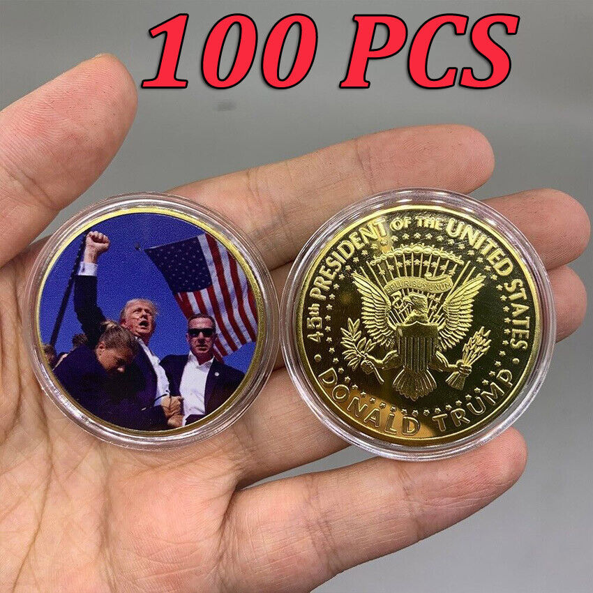 100PCS Coin USA President 2024 Donald Trump Fight Shooting Assassination Gold