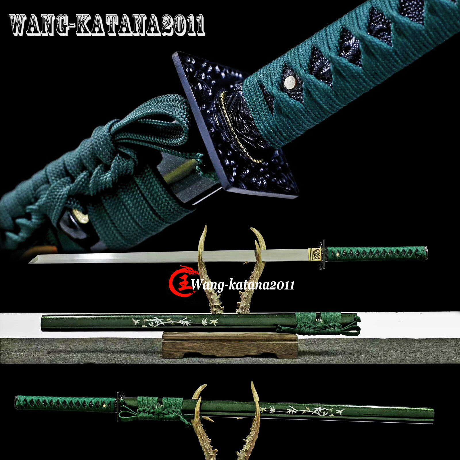 40\'\'Green Ninja Straight Sword Squared Tsuba 1095 Steel Japanese Sharp Ninjato