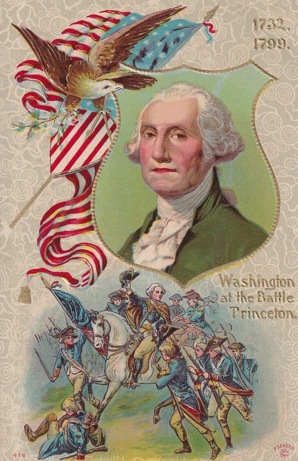 VTG 1911 Postcard George Washington at the Battle Princeton Patriotic Embossed