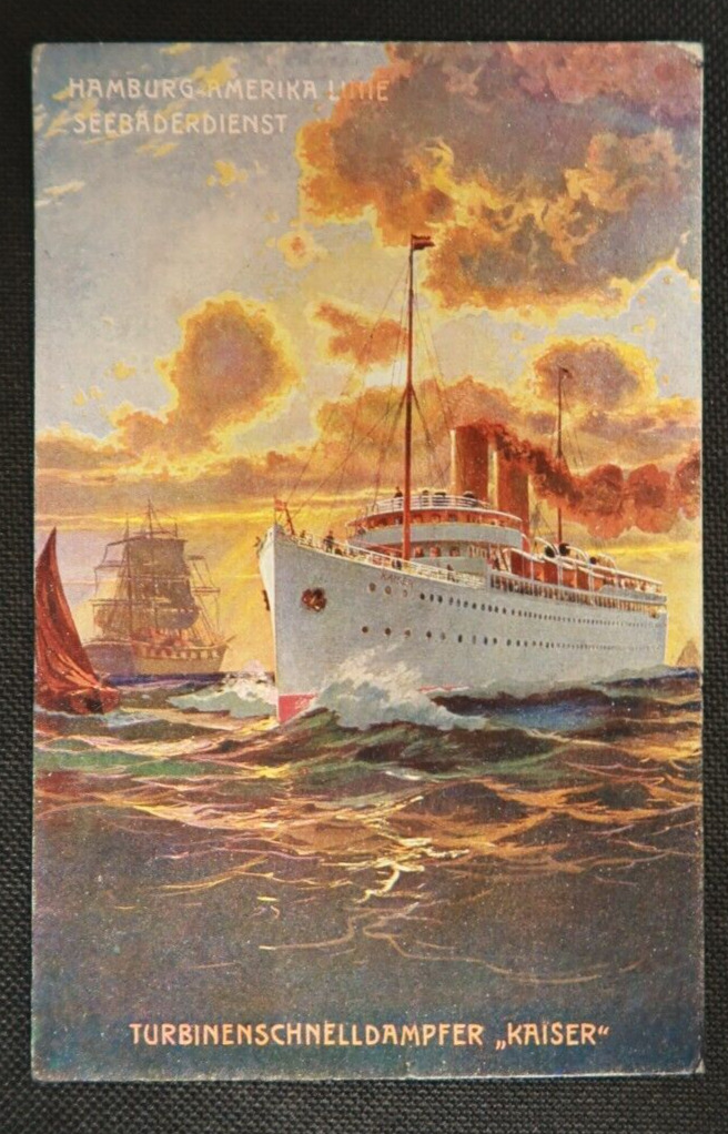 1911 Kaiser Turbine Express Steamer Postcard Steamship Hamburg America Sea