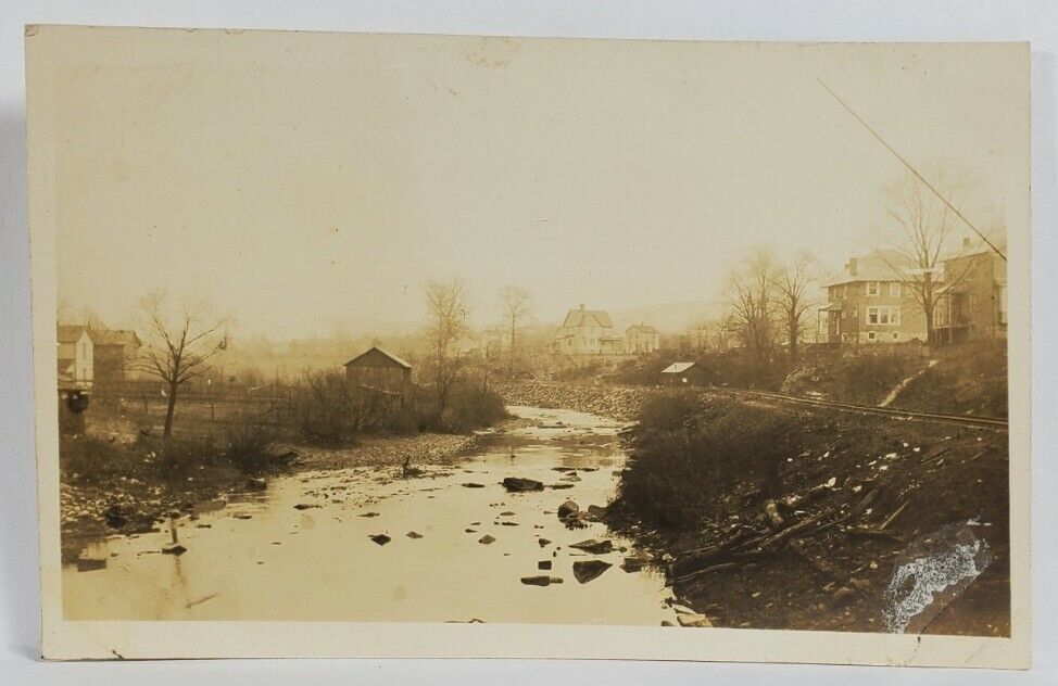 Rppc Scene Along Creek with Railroad Homes Buildings c1900s Postcard R6