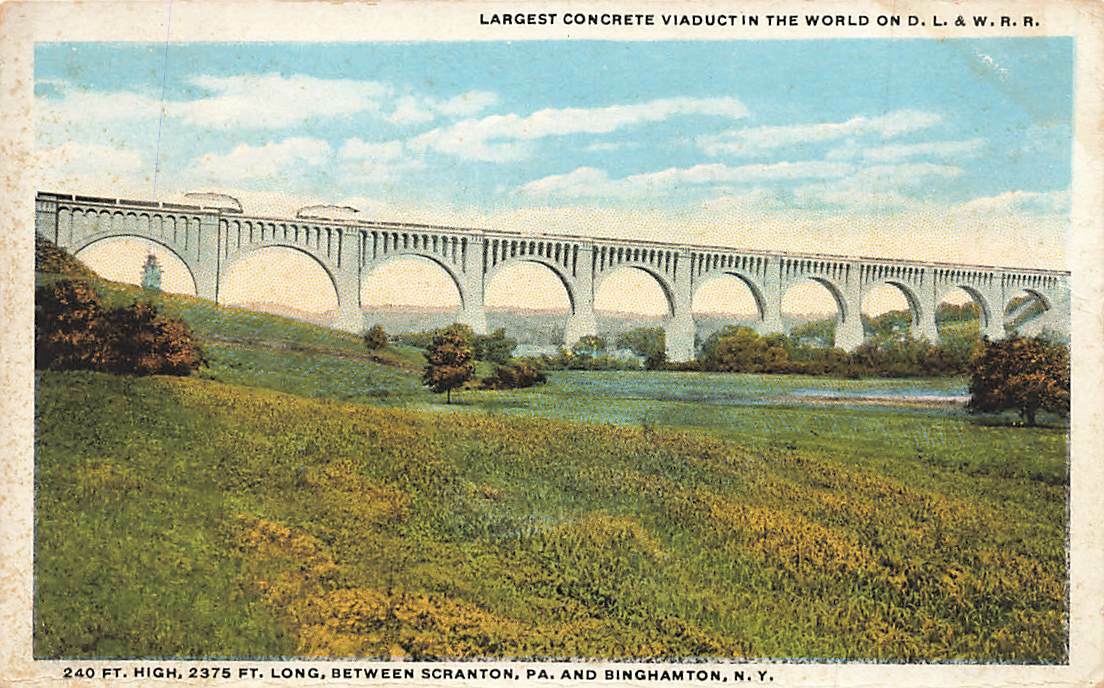 c1920s Concrete Viaduct DL W RR Scranton Binghamton Railroad Train VTG P104