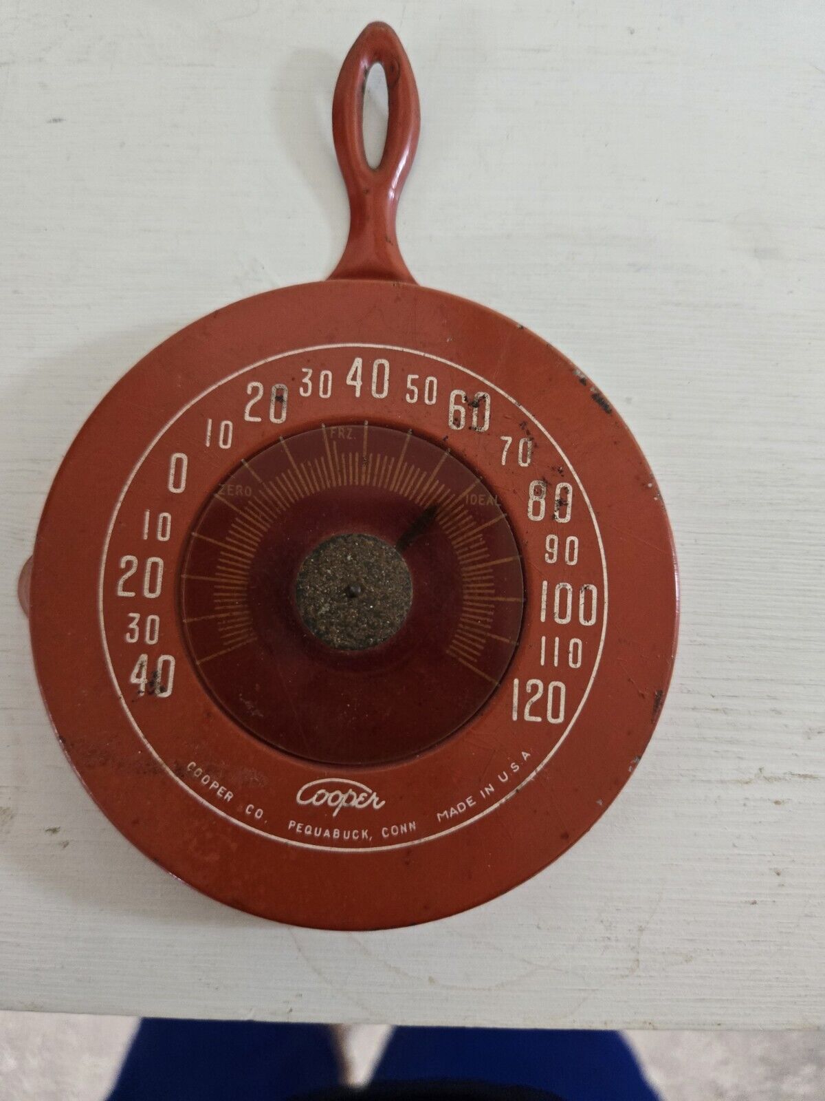 Vintage Metal FRYING PAN Thermometer Cooper Advertising