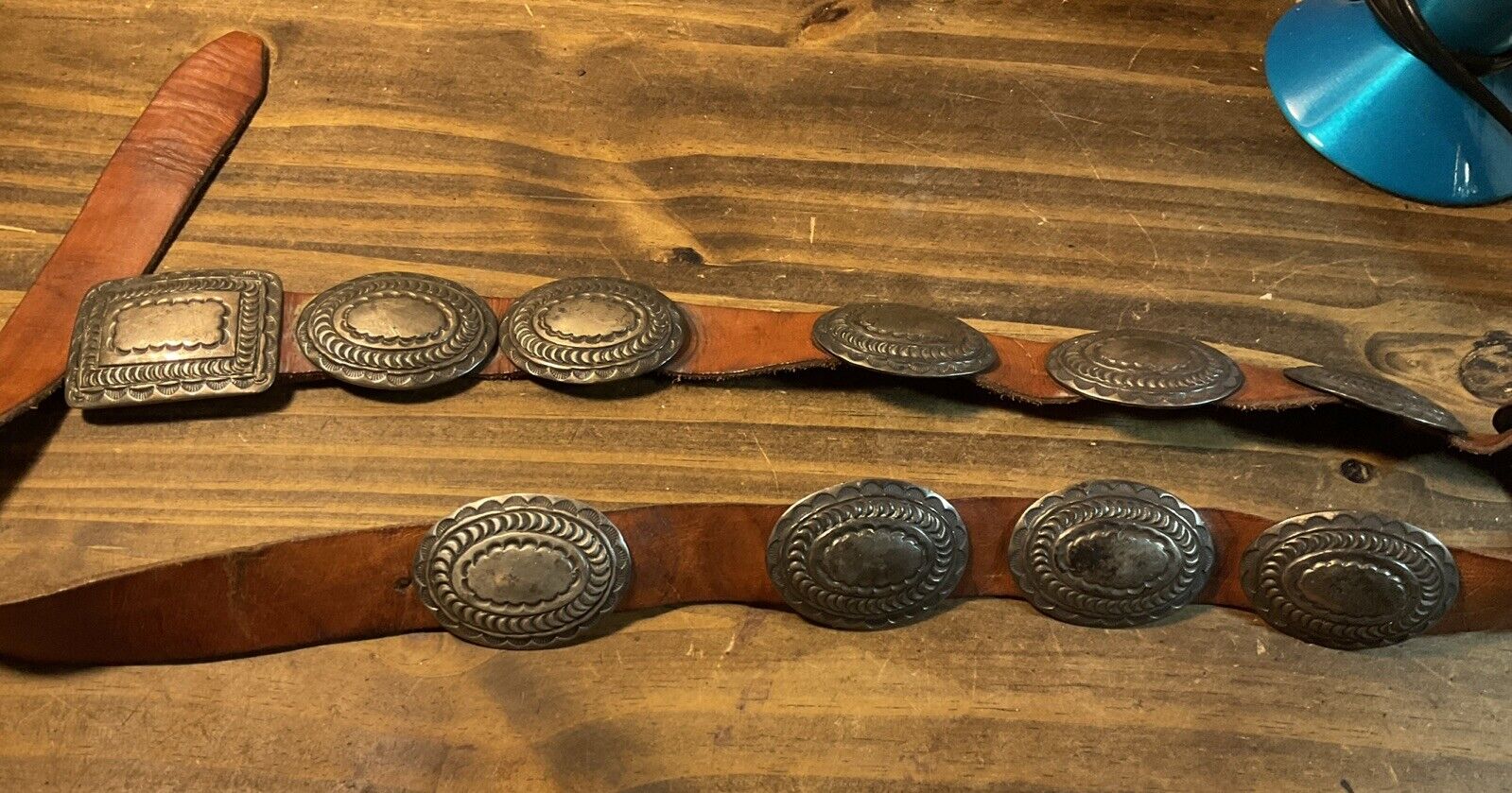 Vintage Women’s Native American Sterling Silver Concho Leather Belt 42”