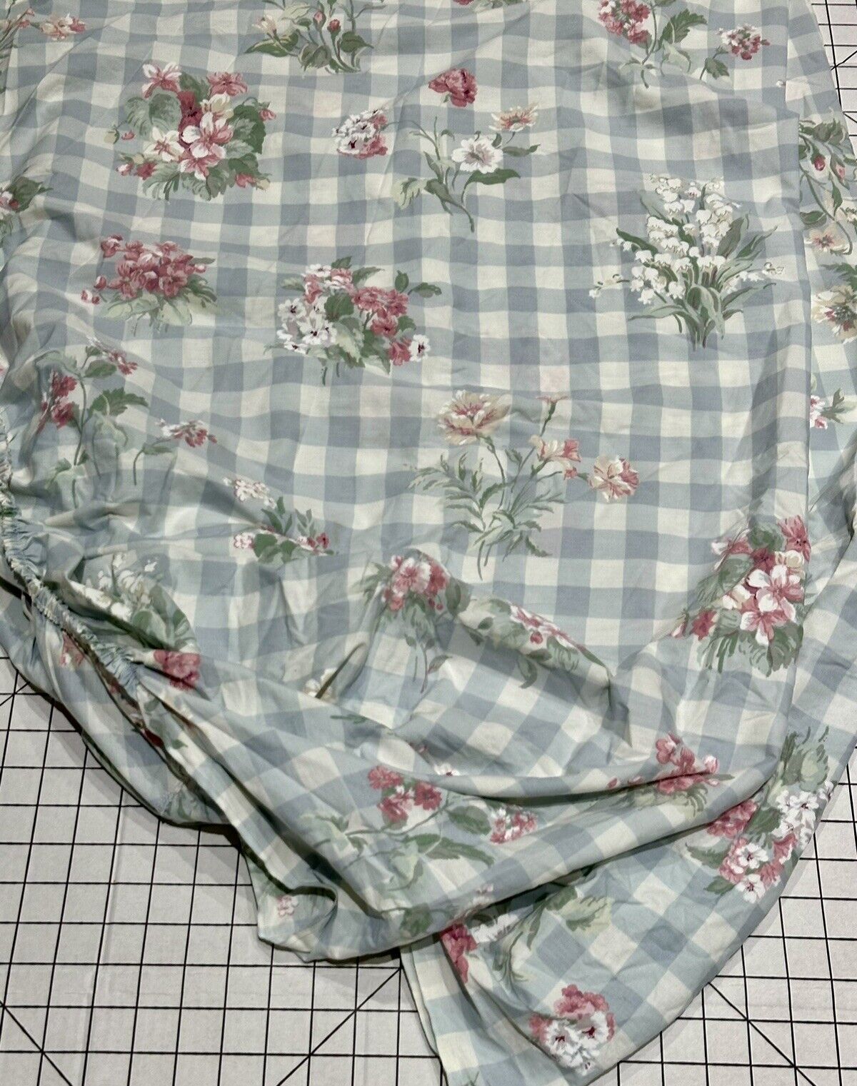 Vintage Westpoint Stevens Cotton Blue Check Lily Of The Valley Twin Fitted Sheet