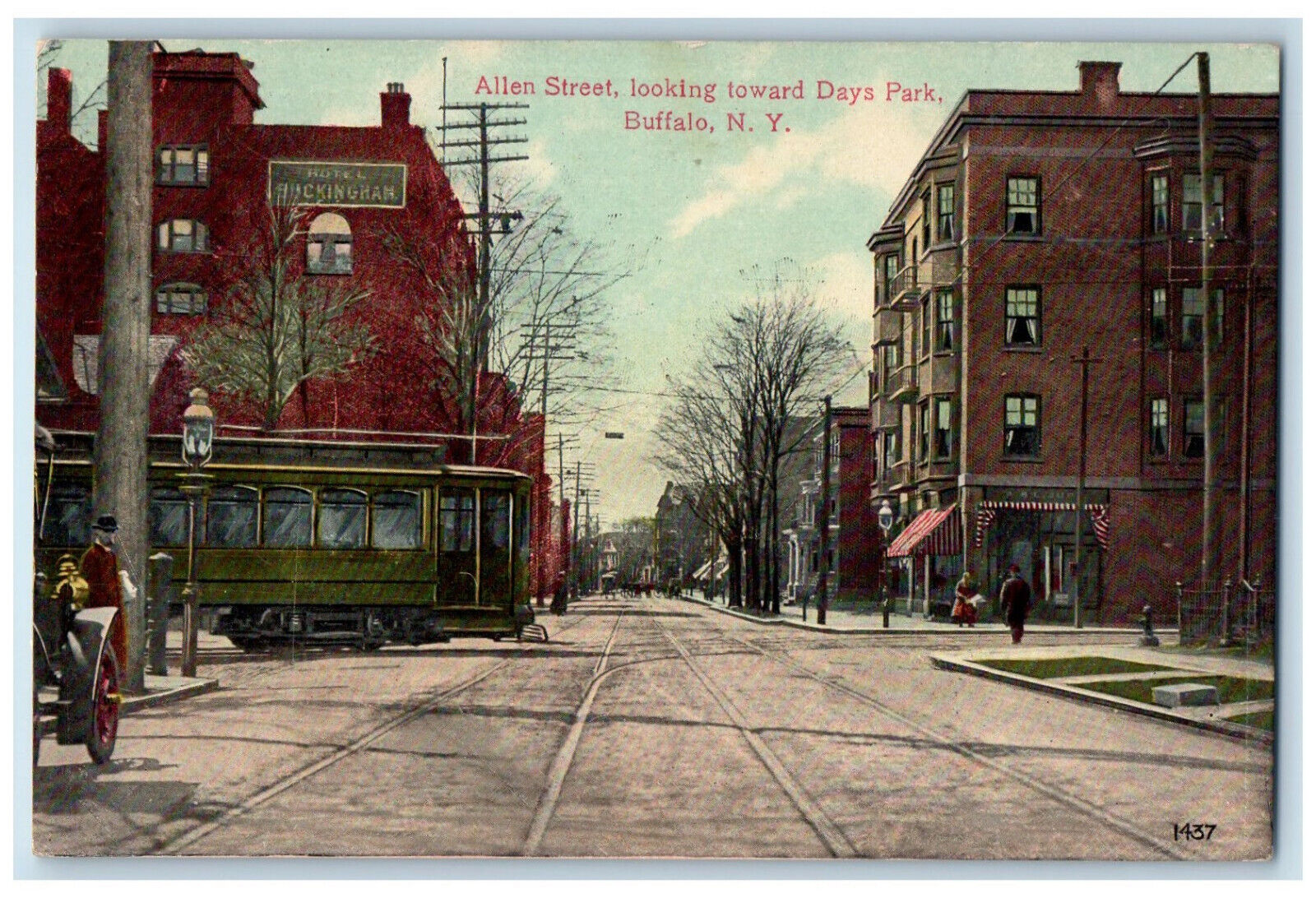 c1910 Trolley Car Allen Street Looking Toward Days Park Buffalo NY Postcard