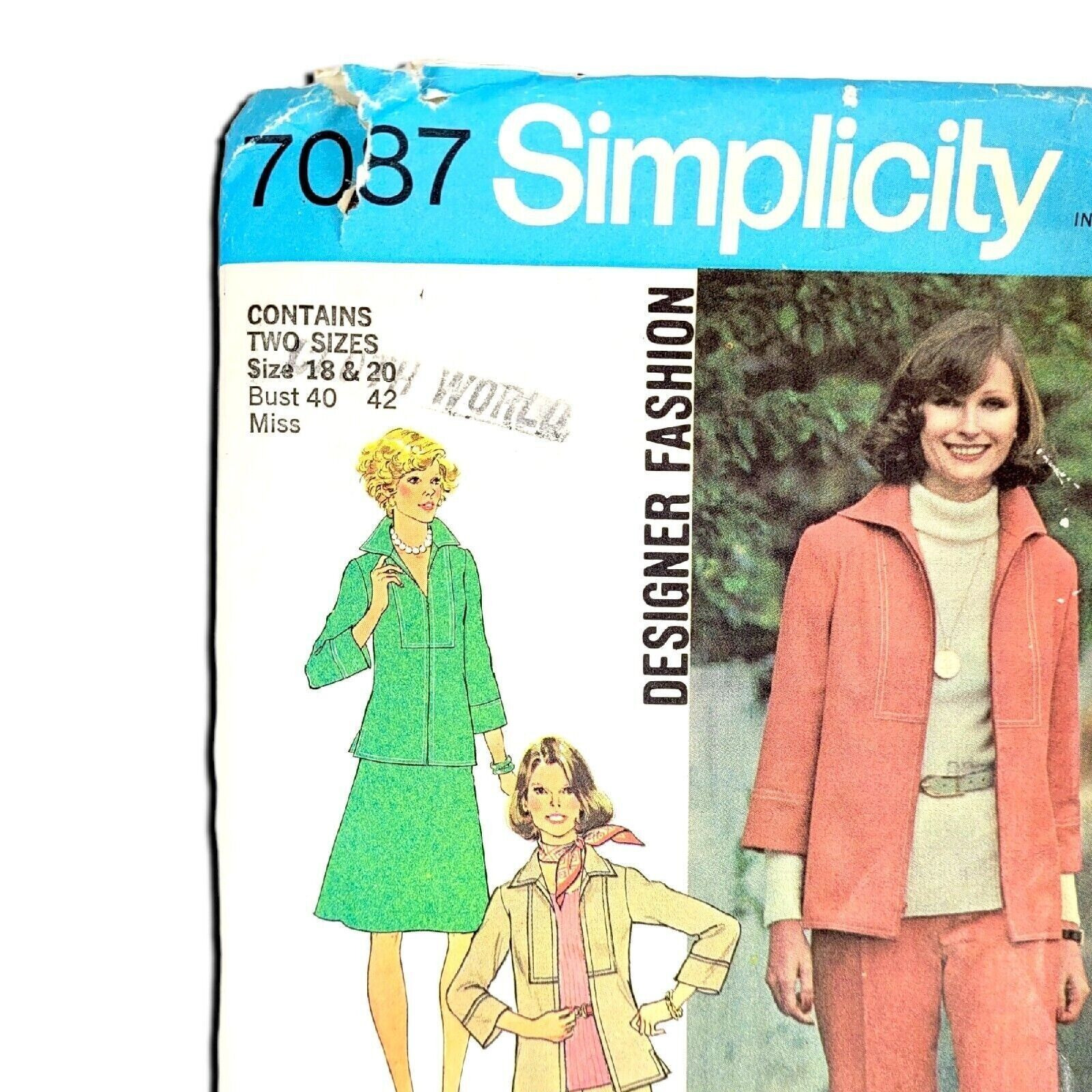 1975 Jacket Shirt Wide Leg Pant Skirt Simplicity Pattern 7087 Plus Sizes 18 20