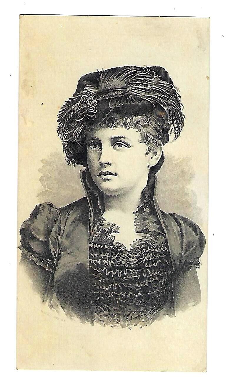 c1880's Trade Card Wilbur J. Sanborn, Corsets, Tilton, N.H. Victorian Lady