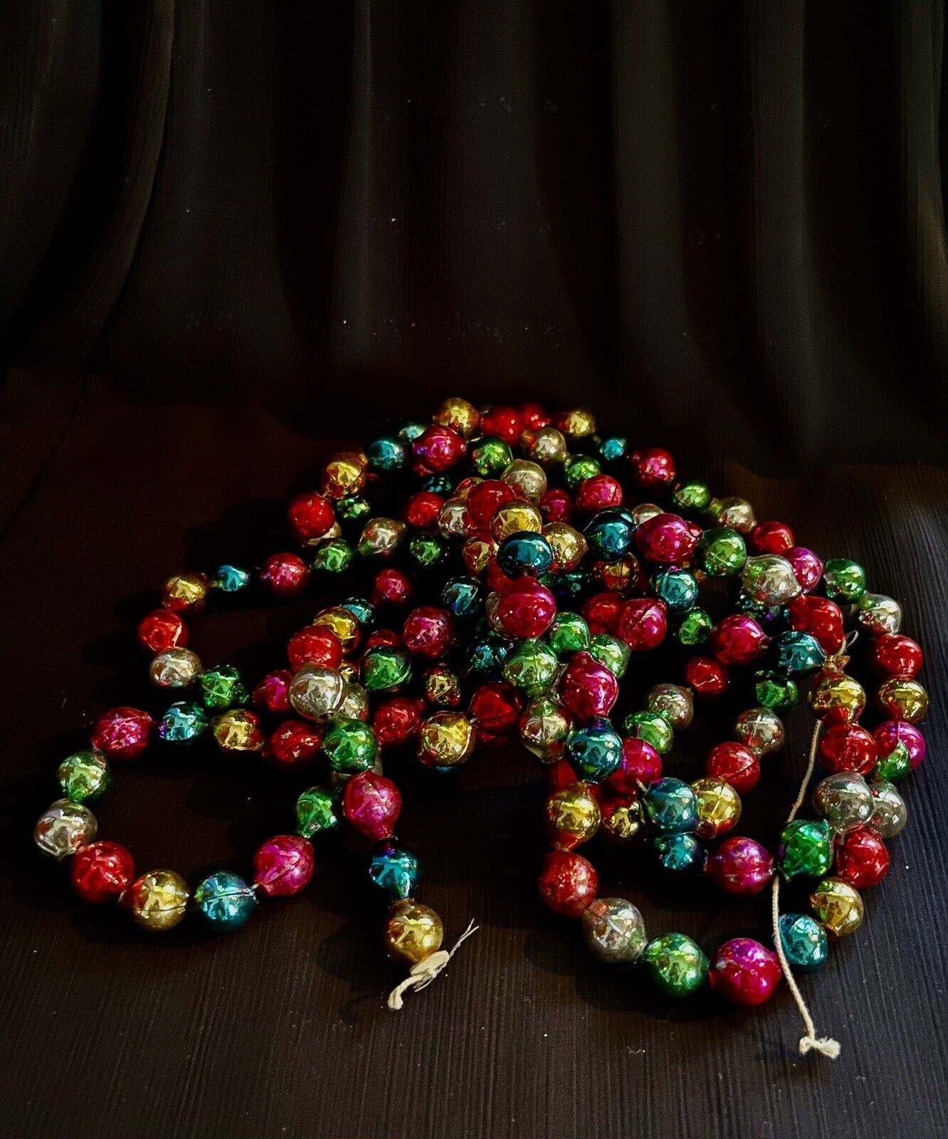 Vintage Mercury Glass 5/8 Inch Bead Garland Multicolor 91 Inches