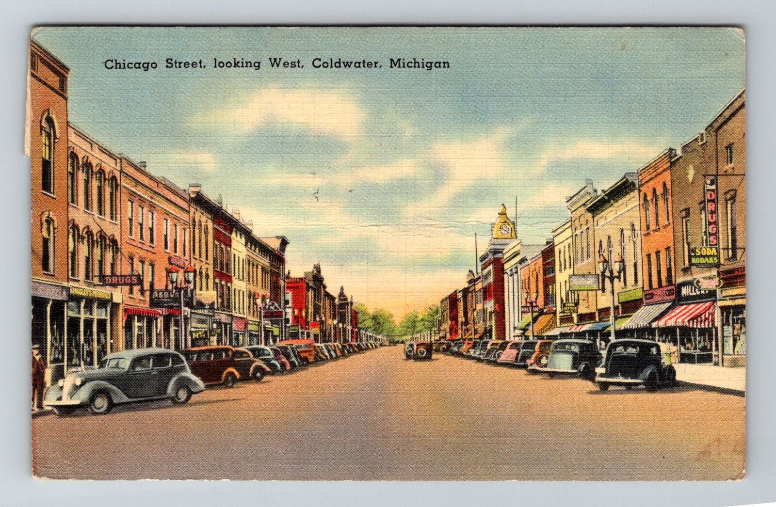 Coldwater MI-Michigan, Chicago Street Looking West, c1944 Vintage Postcard