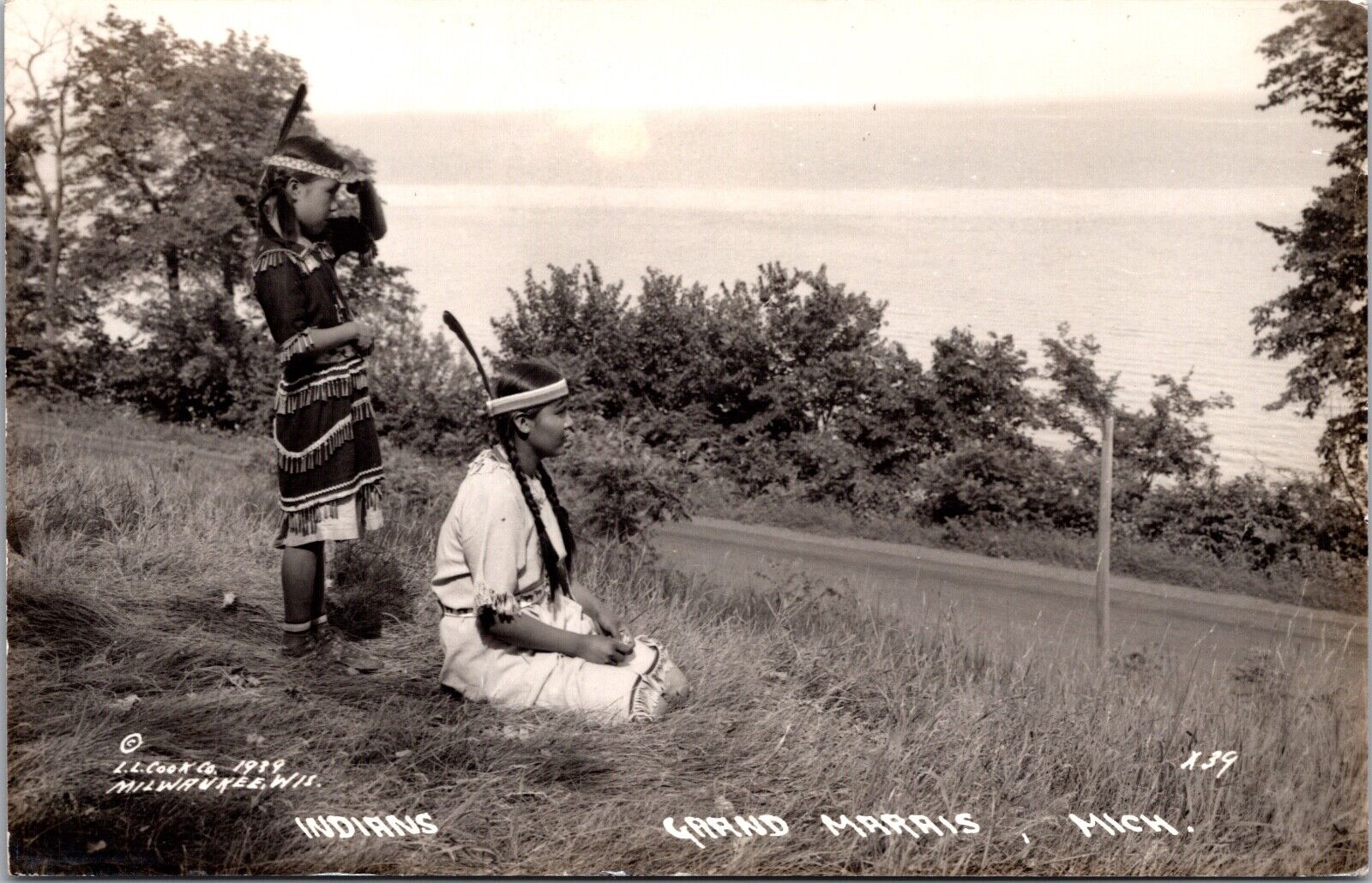 Real Photo Postcard Indians in Grand Marais, Michigan