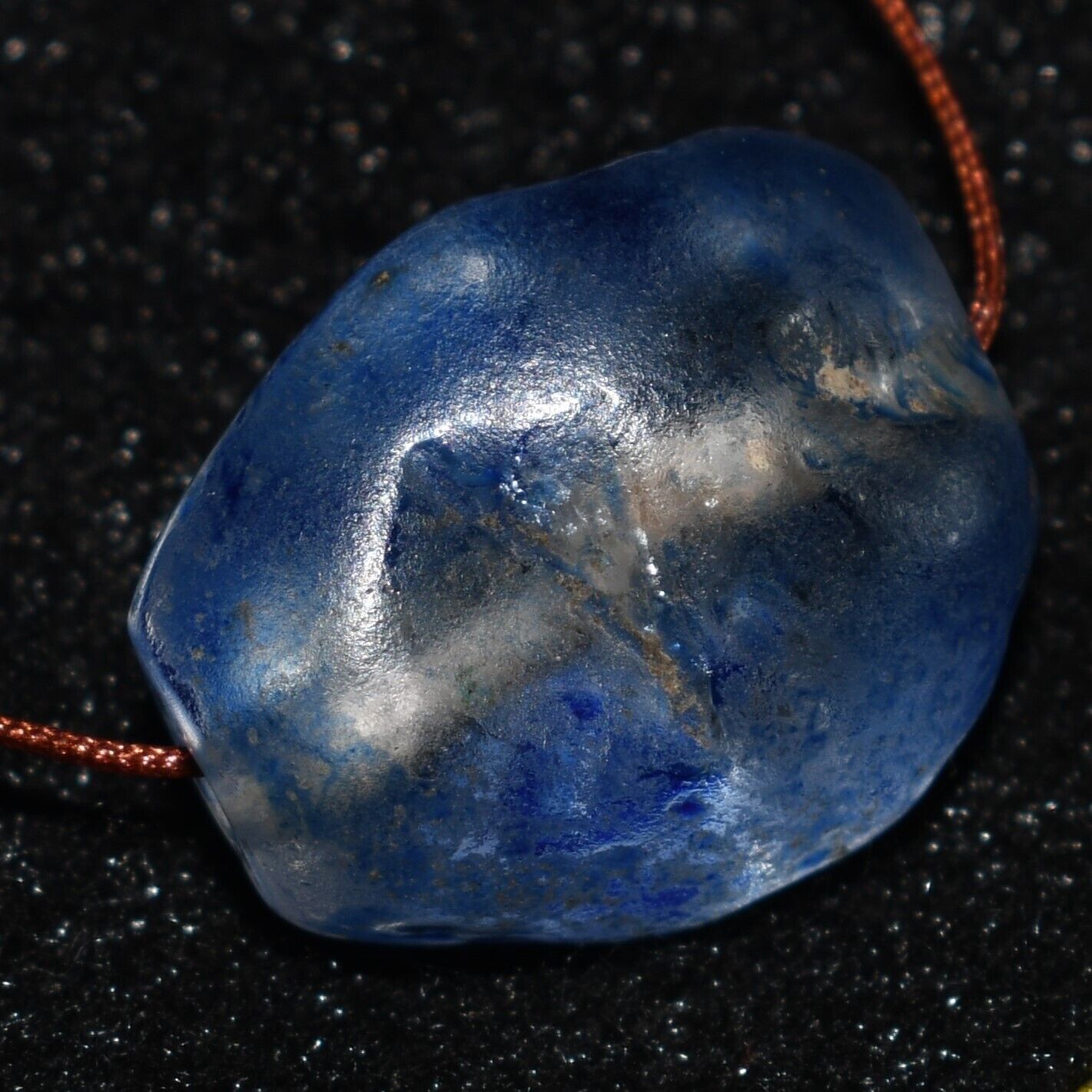 Genuine Large Ancient Roman Sapphire Blue Crystal Bead with engraved Motifs