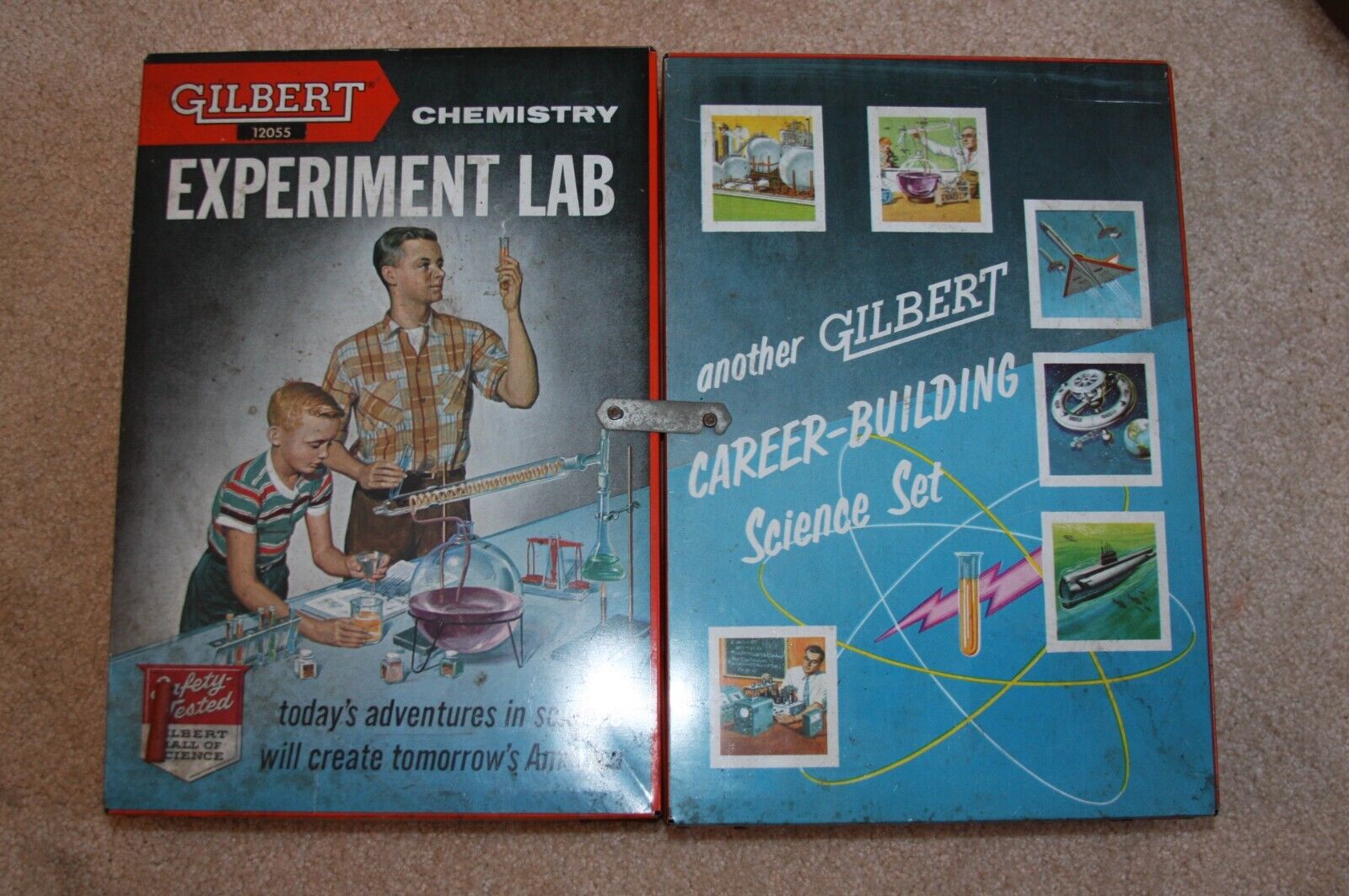 Vintage 1960's Gilbert Chemistry Experiment Lab #12056 Metal Gatefold Space Age