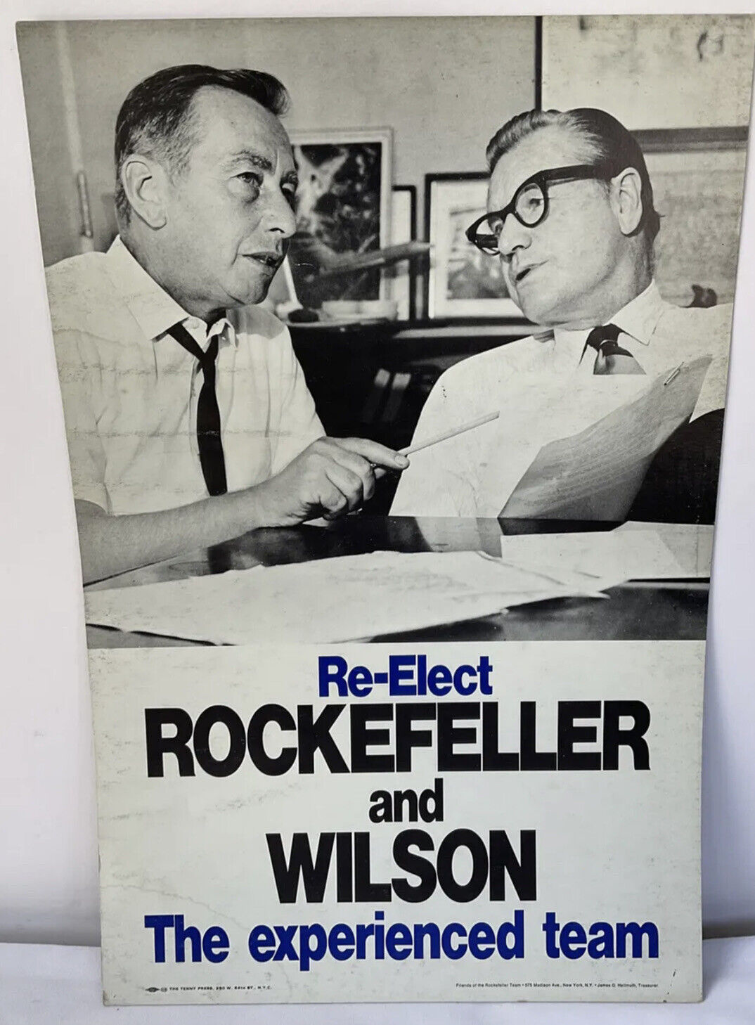 Vintage 1960’s Nelson Rockefeller /Malcolm Wilson￼￼ For Governor￼ ￼Rally Poster