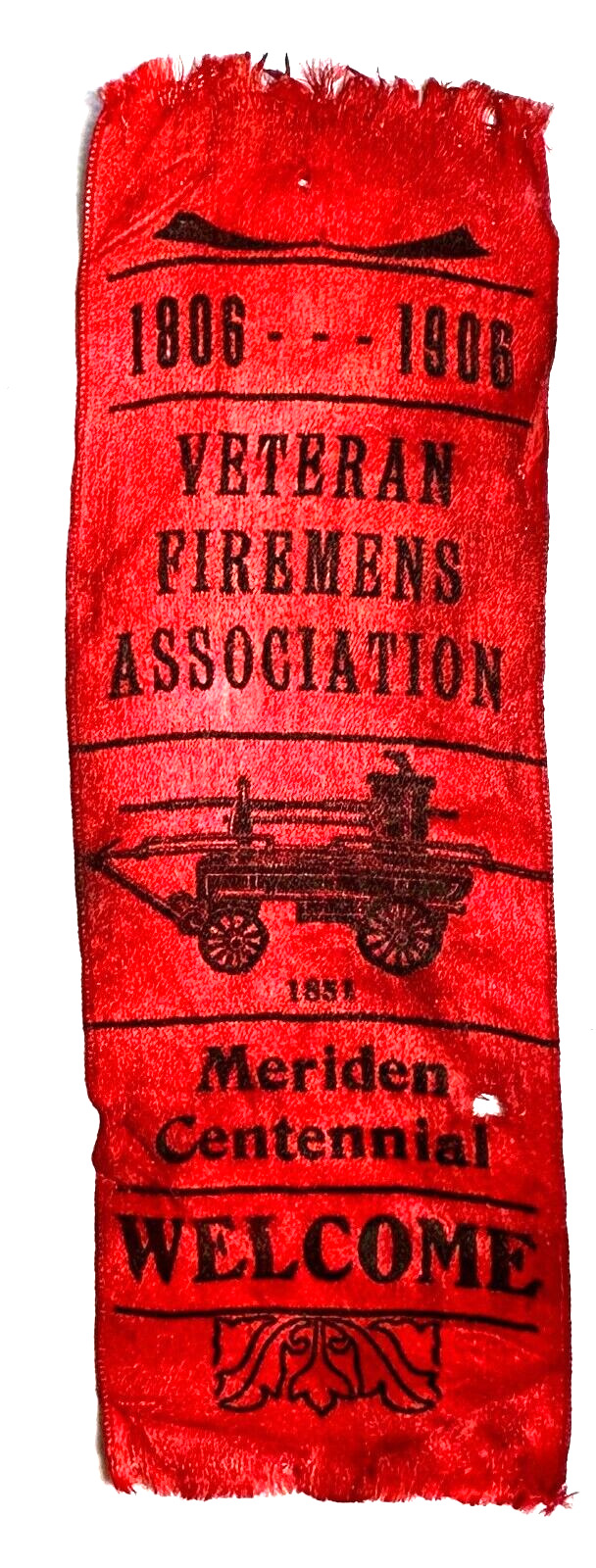 1906 Veteran Firemens Association Meridian Centennial Souvenir Ribbon