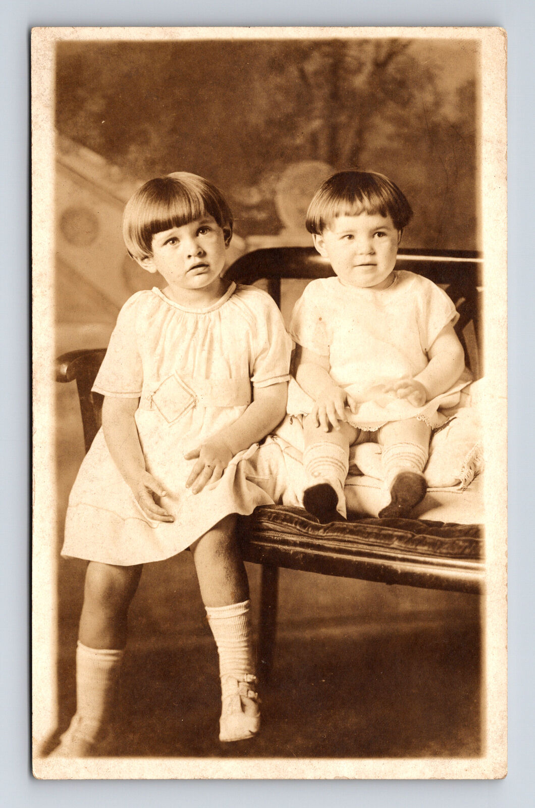 RPPC Studio Portrait of Two Girls Sisters Evelyn Betty Lou Ethel Postcard