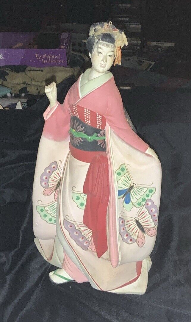 Vintage Hakata Mimasu Geisha Girl Figure  13.5 Inches Tall  - Made In Japan