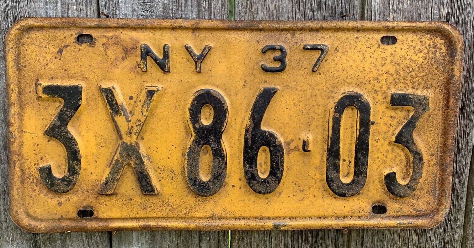 1937 NEW YORK LICENSE PLATE #3X8603