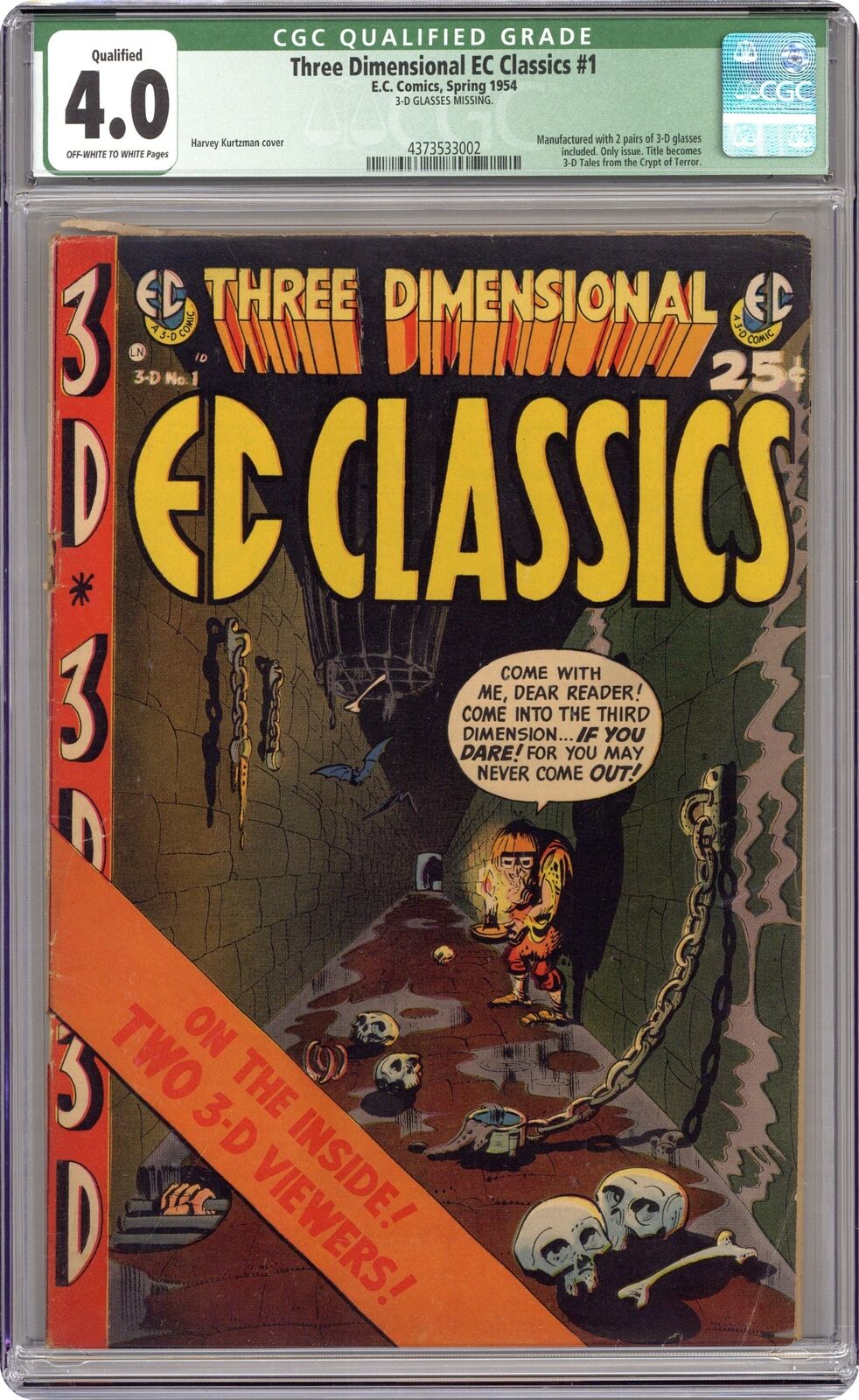 Three Dimensional E. C. Classics #1 CGC 4.0 QUALIFIED 1954 4373533002