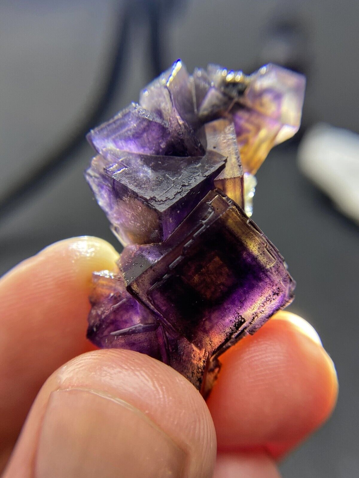 TOP！17.7g Natural exquisite purple Phantom window cubic fluorite mineral crystal