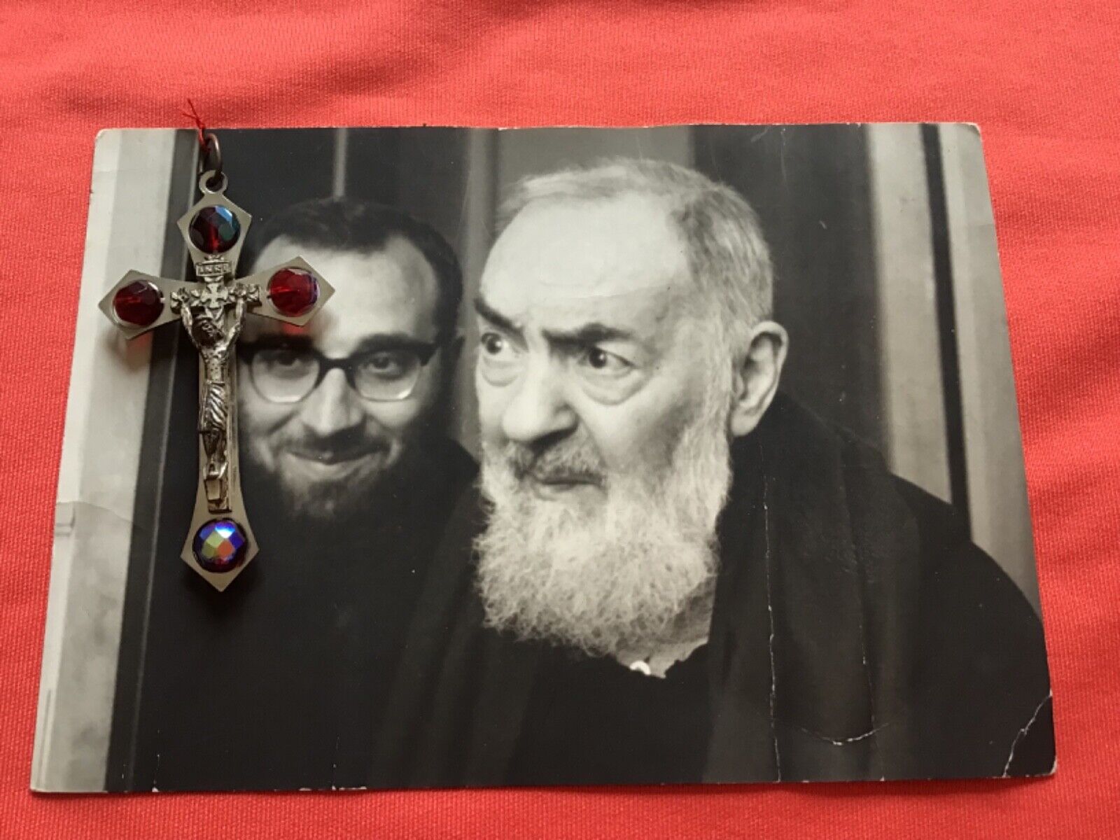Authentic ex-voto Father Padre Pio: true photo for grace received with cross