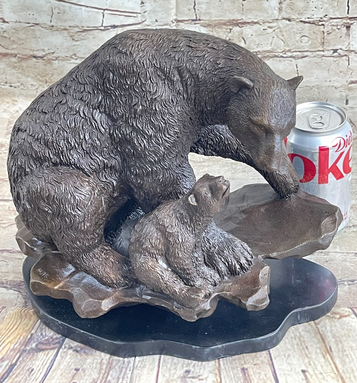 Bronze Sculpture Handcrafted Mother and Son Polar Bear Hot Cast Marble Base DEAL