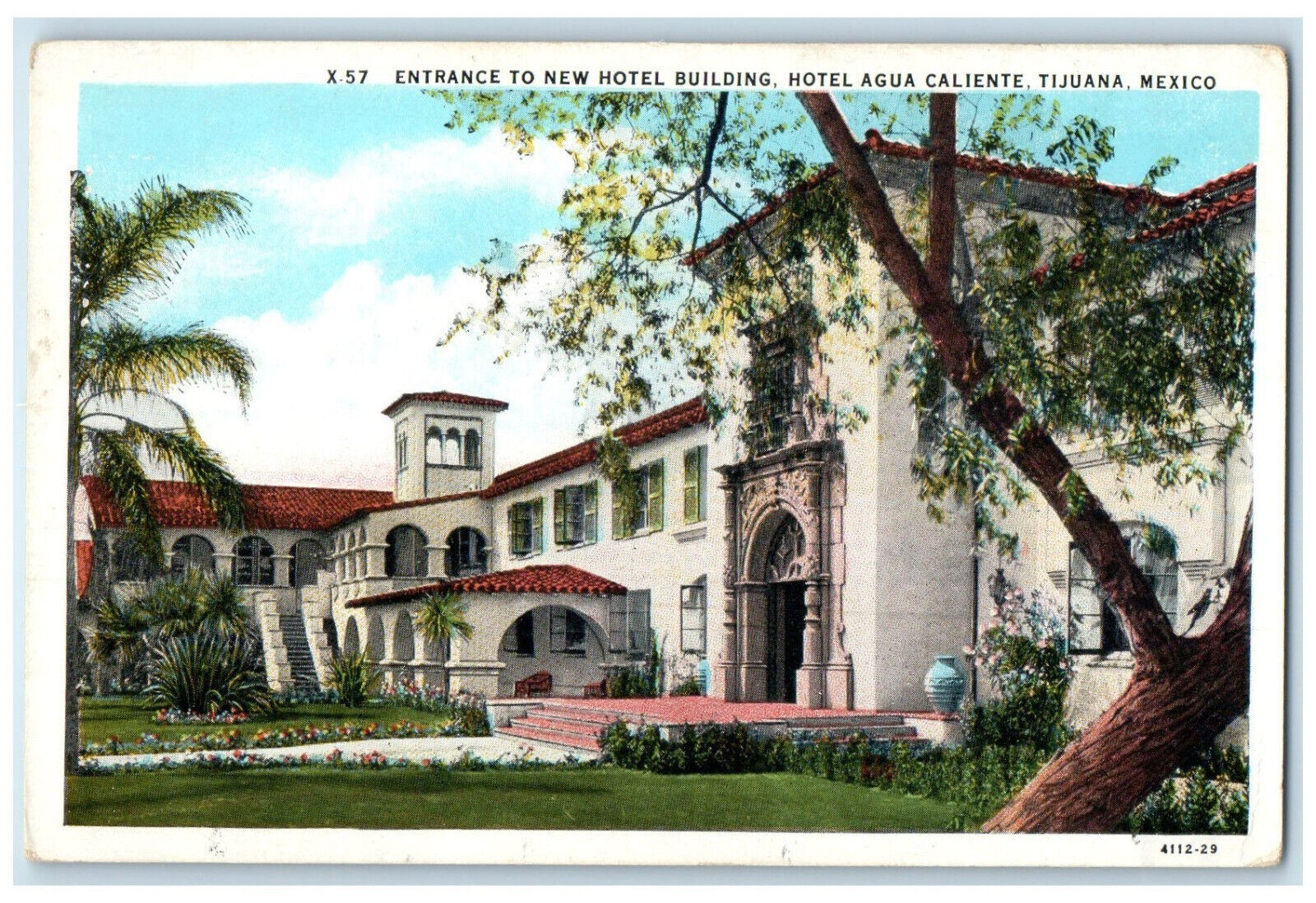 c1920's Entrance to New Hotel Building Agua Caliente Tijuana Mexico Postcard