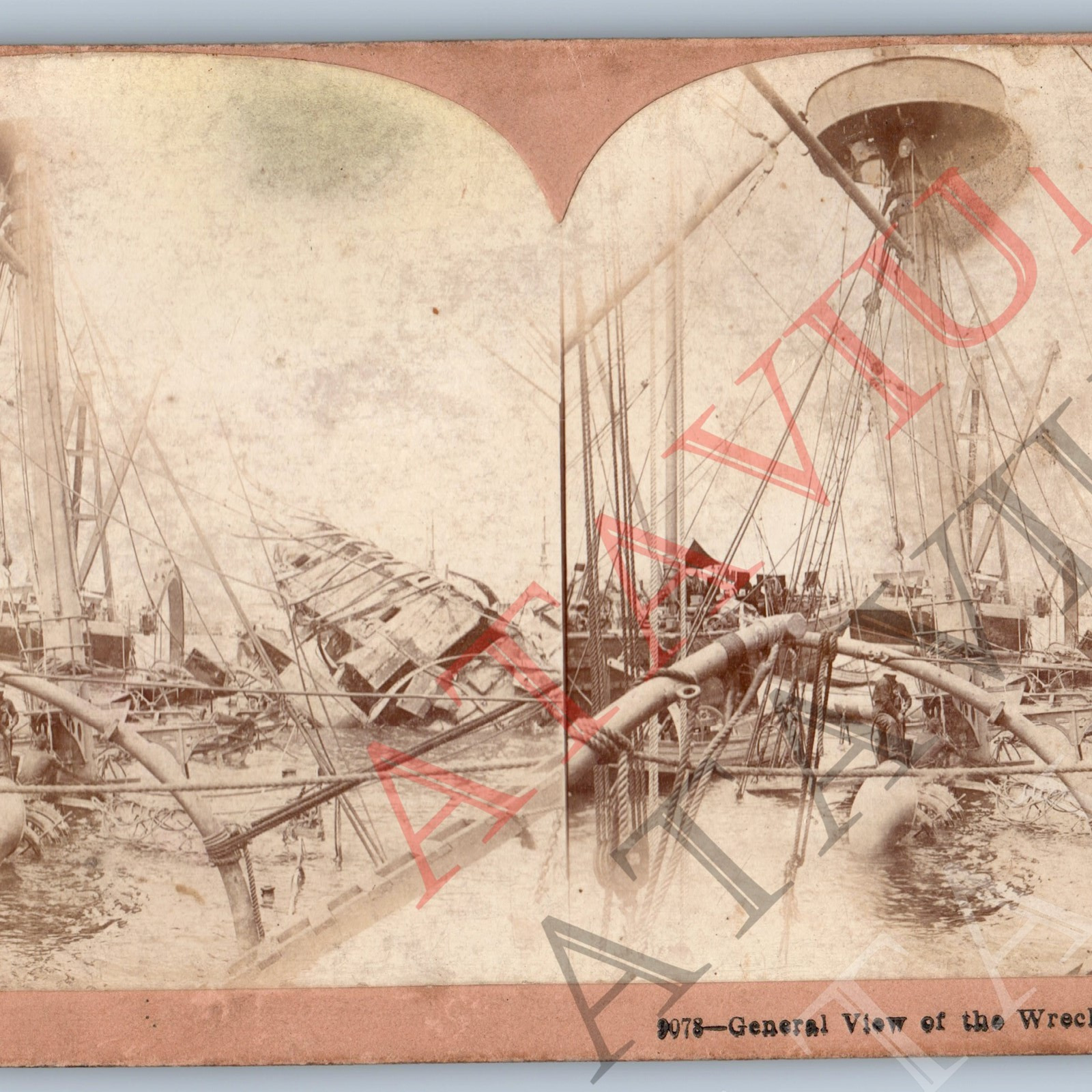 1898 USS Maine Battleship Wreck Ruins Real Photo Stereoview Navy Steamship V43