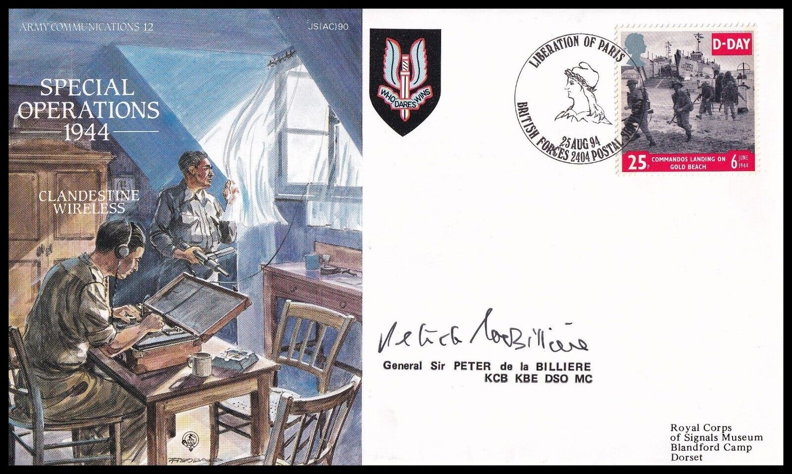 General SIR PETER DE LA BILLIERE Signed Special Operations 1944 RAF AC90 Cover