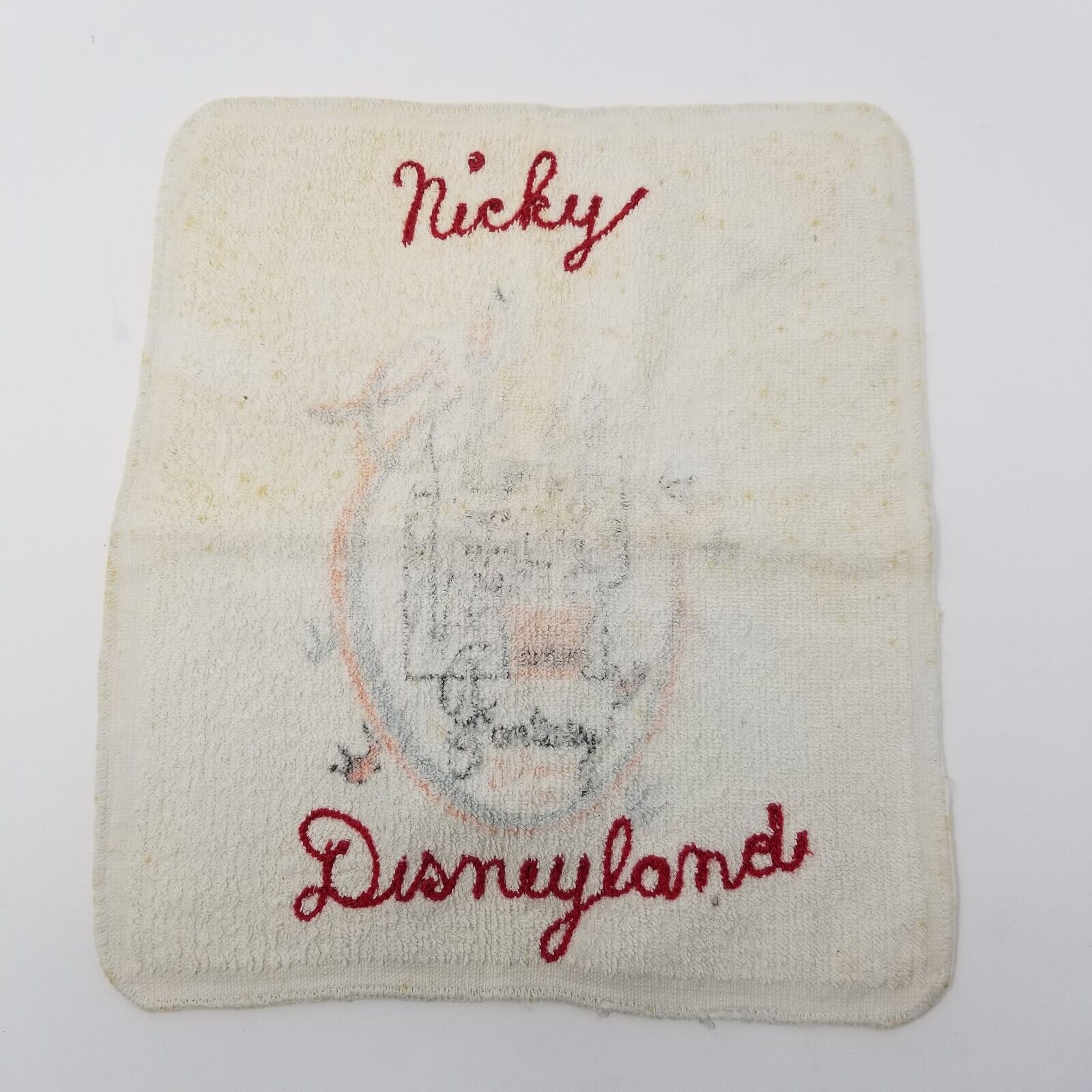 Vintage Custom Disneyland Chain Stitched Wash Cloth - Folk Art 50s Faded Look
