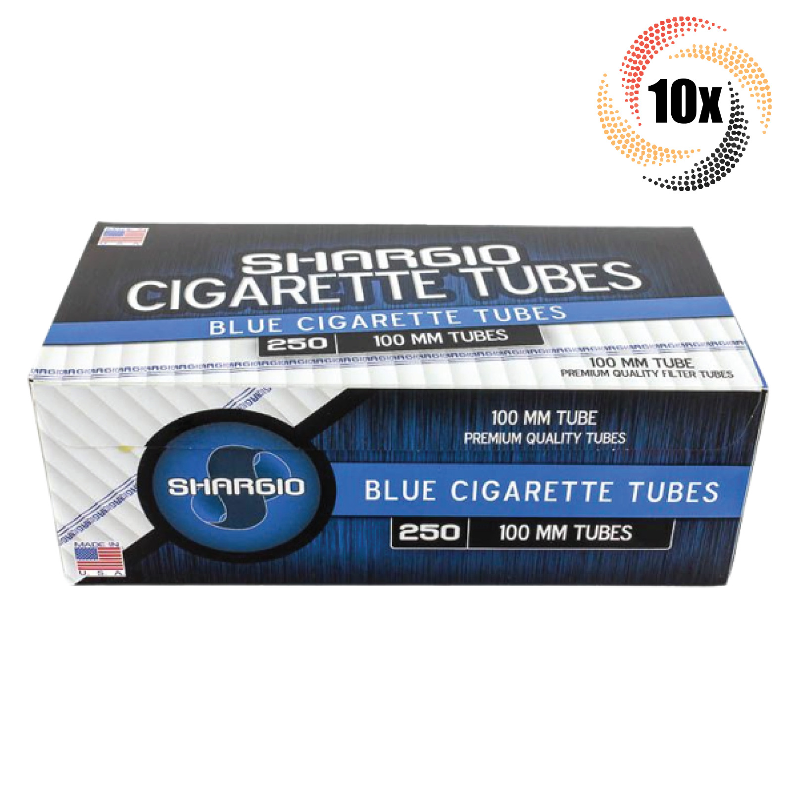 10x Boxes Shargio Blue Light 100MM 100's ( 2,500 Tubes ) Cigarette Tobacco RYO
