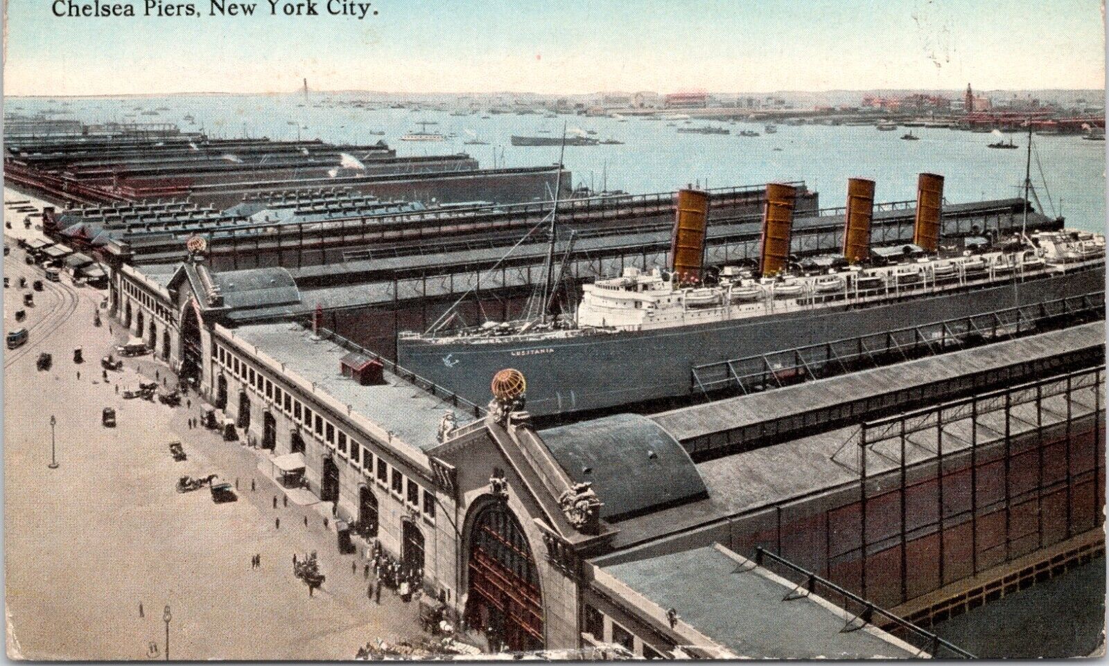 C.1910s New York City NY Chelsea Piers Ships Birds Eye View Unused Postcard A415