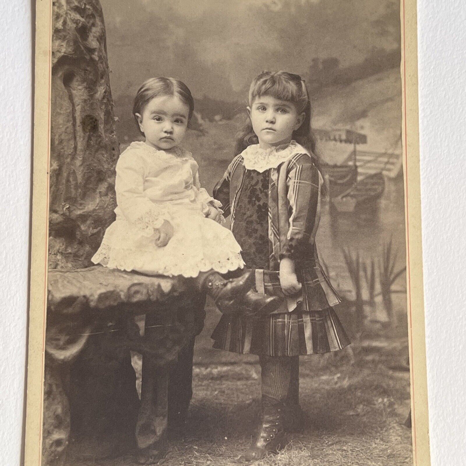 Antique Cabinet Card Photograph Adorable Little Girls Children Le Mars IA