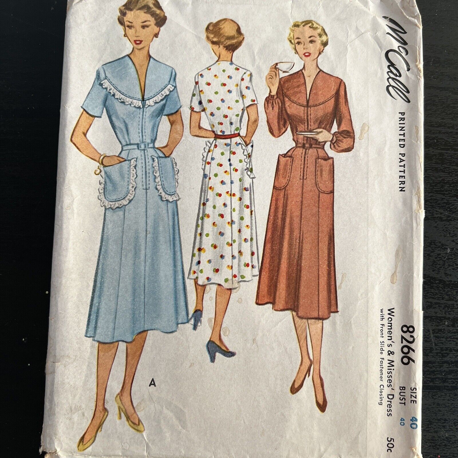 Vintage 1950s McCall 8266 Patch Pocket Gored Skirt Dress Sewing Pattern 40 CUT