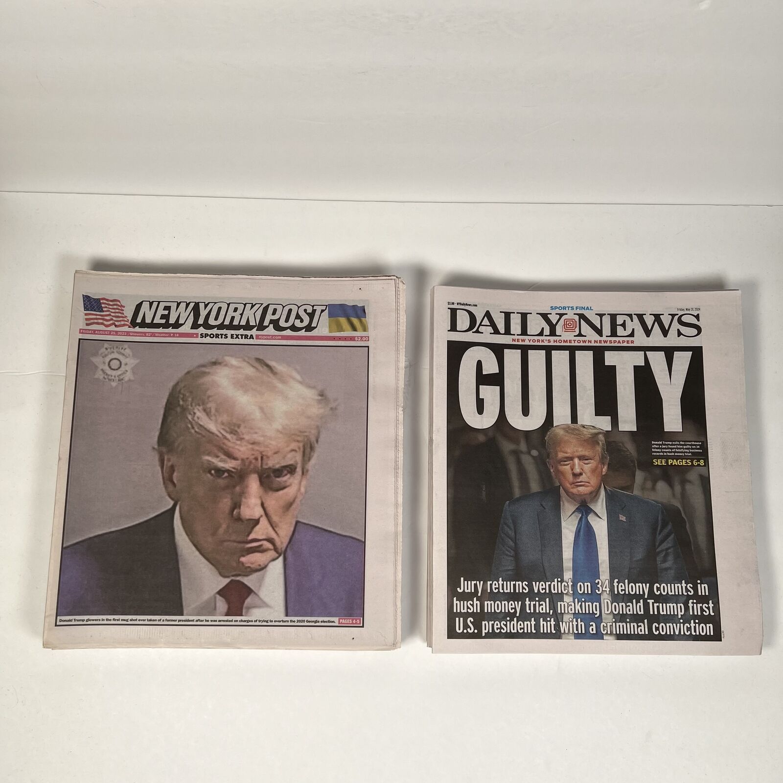 Donald Trump Newspapers New York Post Mug Shot & Daily News Guilty Set of 2 RARE