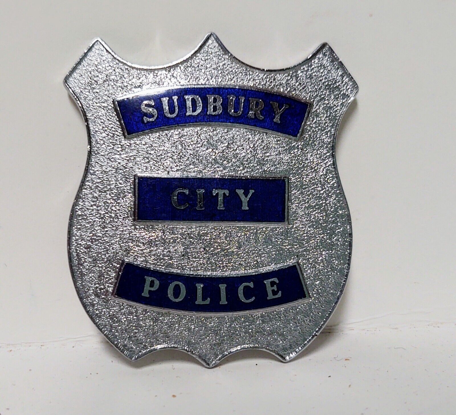 Vintage Obsolete Sudbury City Police badge Scovill Gripper Made Canada Bond Boyd