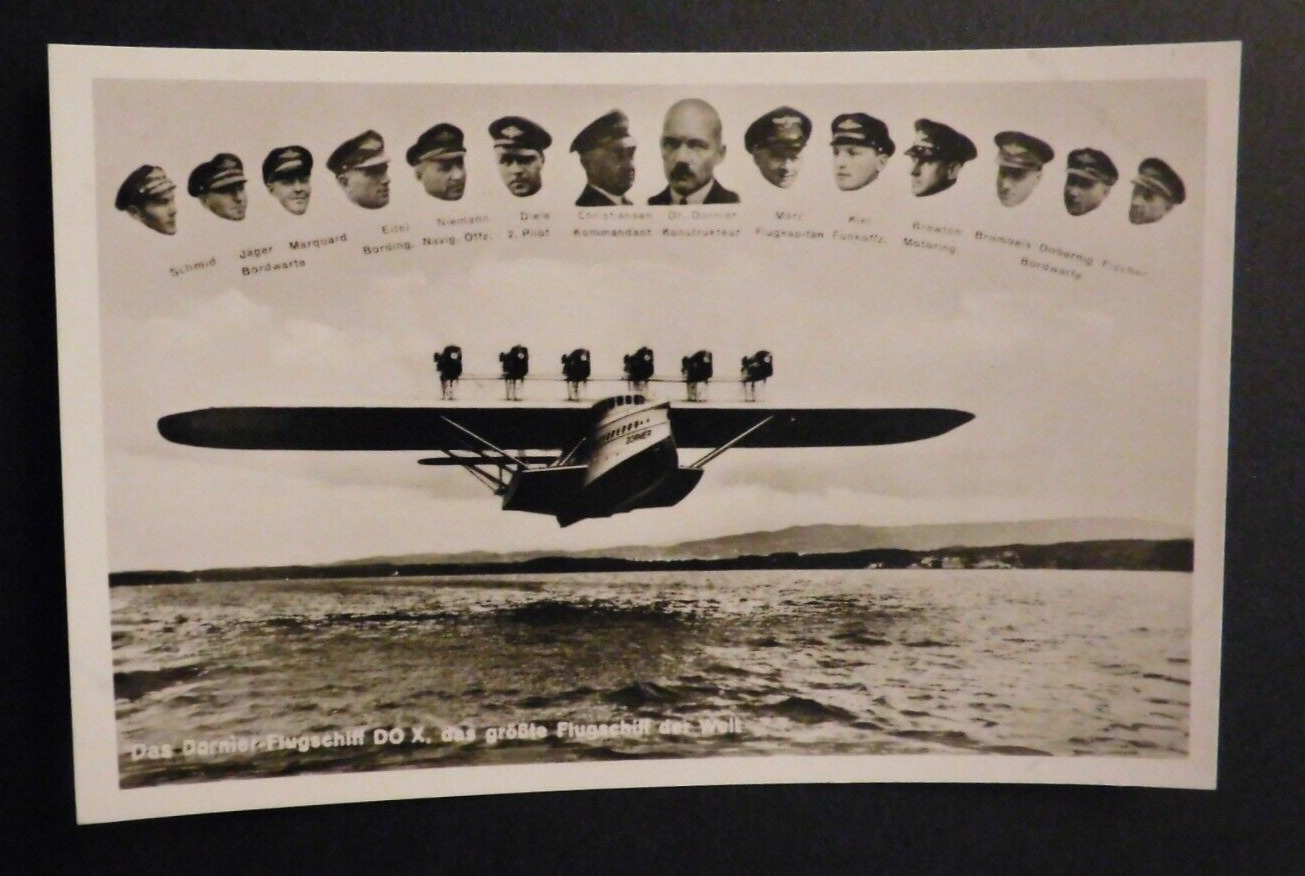 Mint Postcard RPPC Germany Airplane Do X Crew Photo Flying over Water