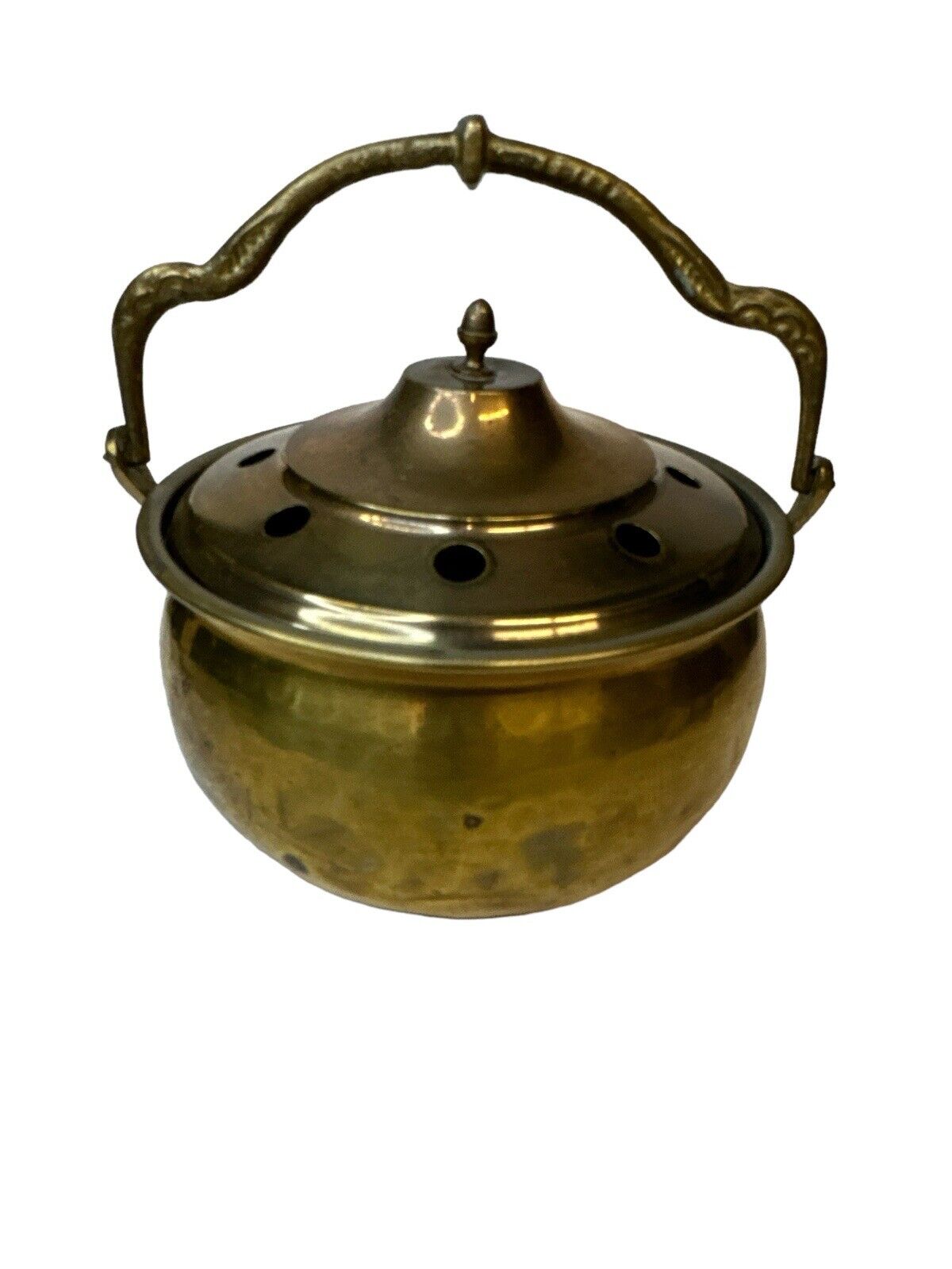 Vintage 1940’s Brass And Metal Incense pot Profumo Burner Ornate Handle 6” X 5”