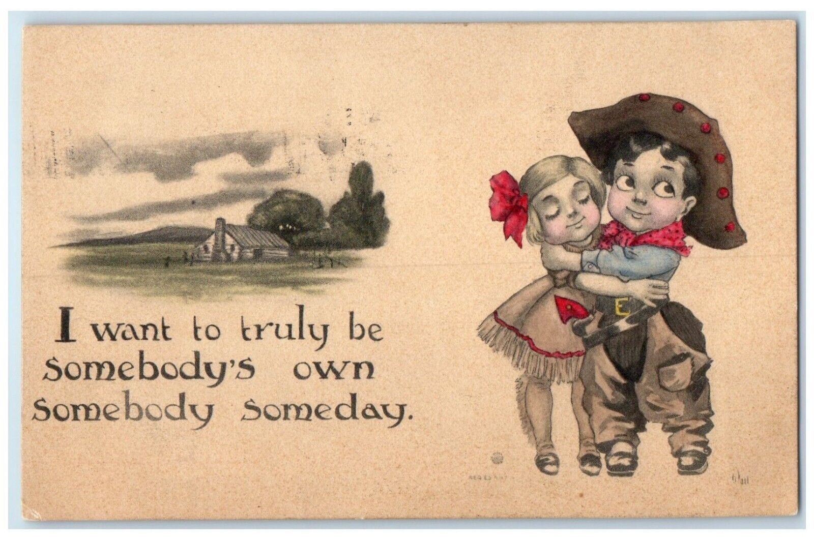 1913 Little Sweetheart I Want To Truly Be Somebody's Own Wall Signed Postcard