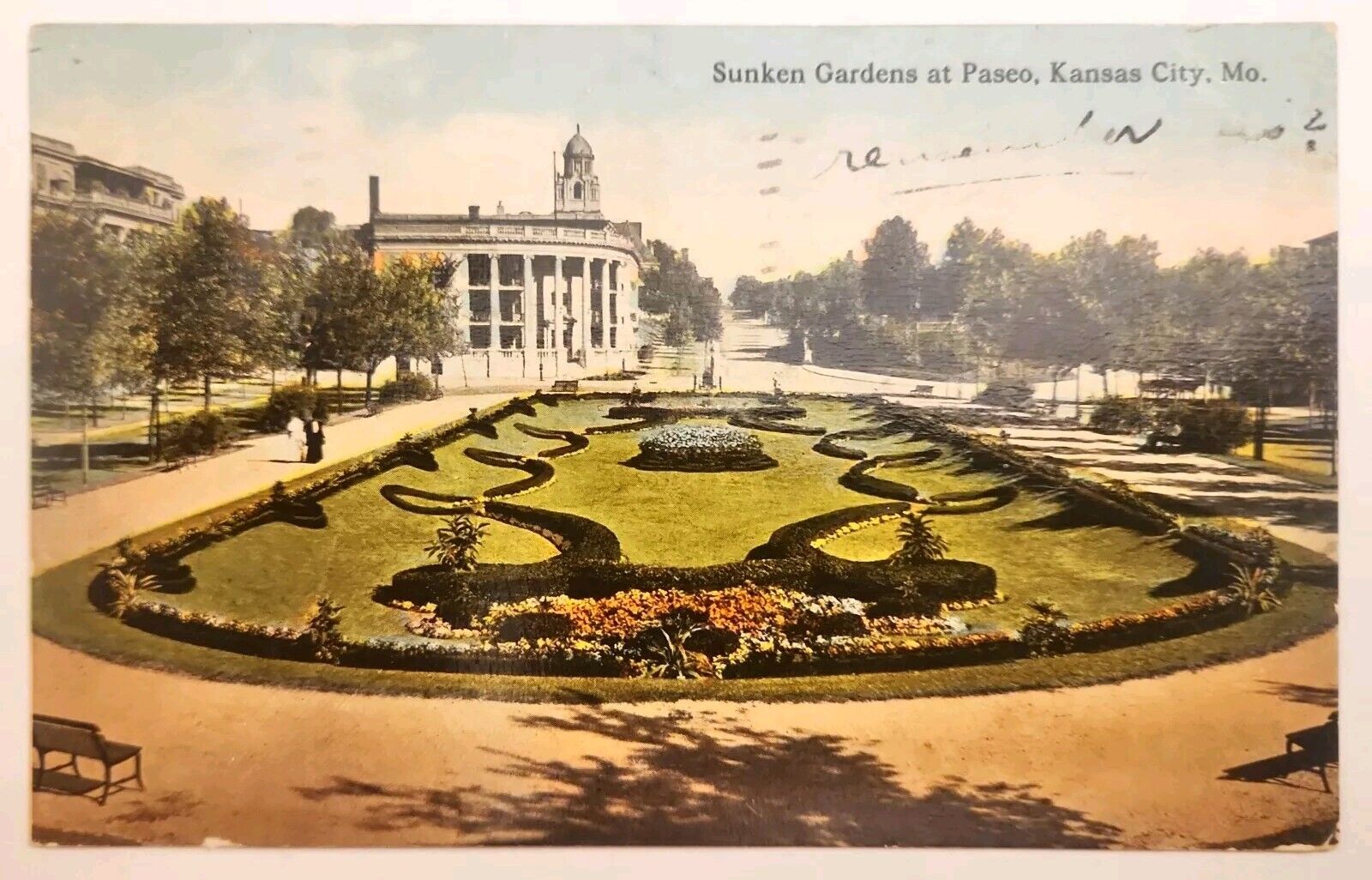 Sunken Gardens Paseo Kansas City Missouri MO 1917 DB Postcard B15
