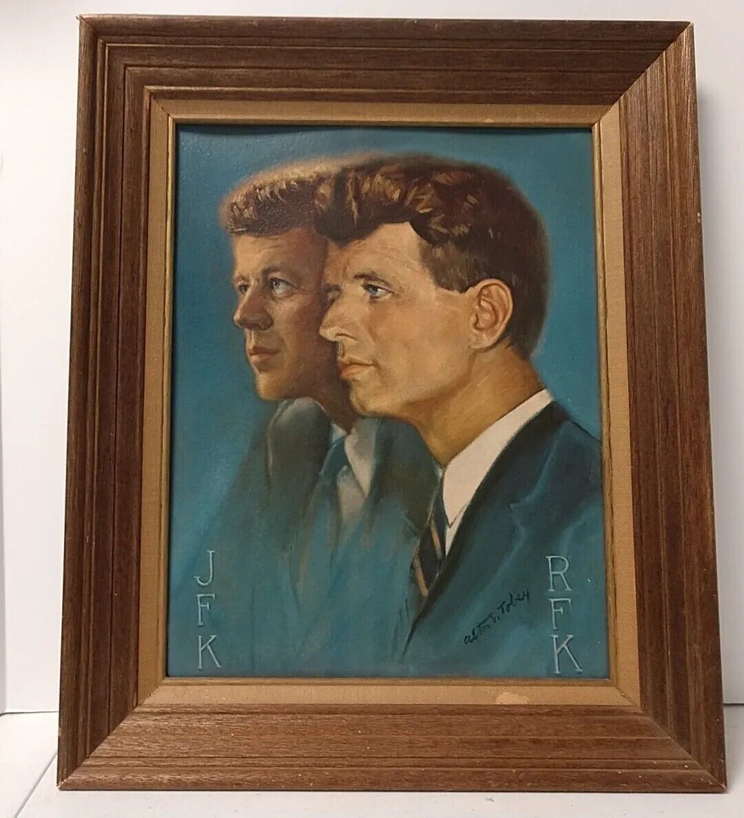 John F. and Robert F Kennedy The Kennedy's Print by Alton Tobey in Frame Vintage