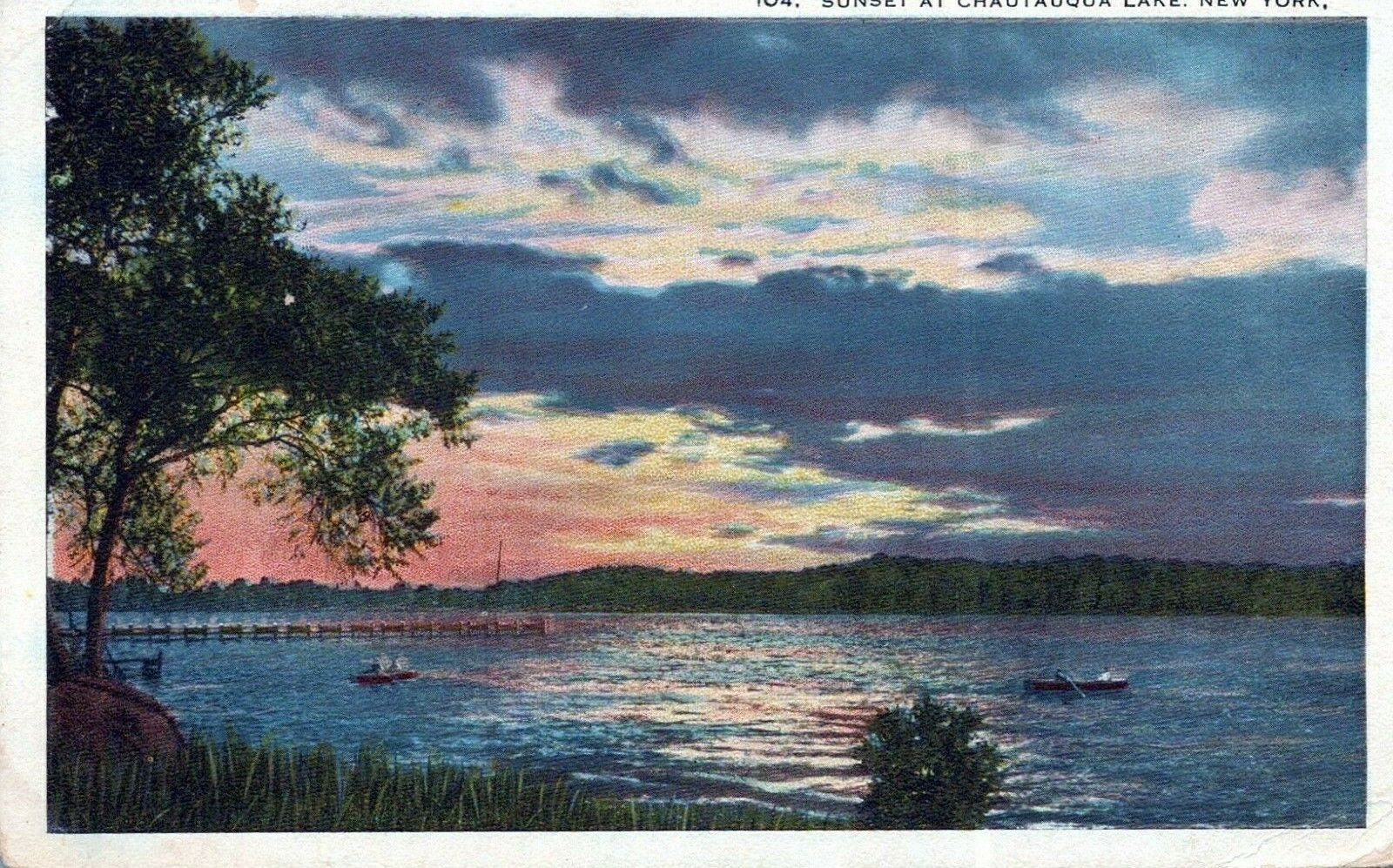 Sunset At Chautauqua Lake New York Vintage White Border Post Card
