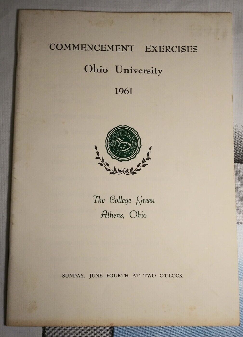 1961 OU Commencement Exercises Graduation Program Booklet Athens Ohio Vintage OH