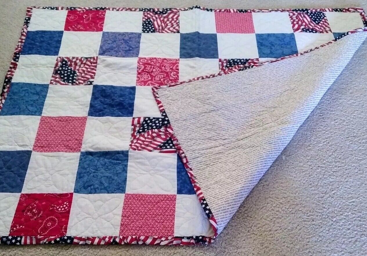 July 4th Patchwork Embroidered Quilt USA America Patriotic Pledge Of Allegiance