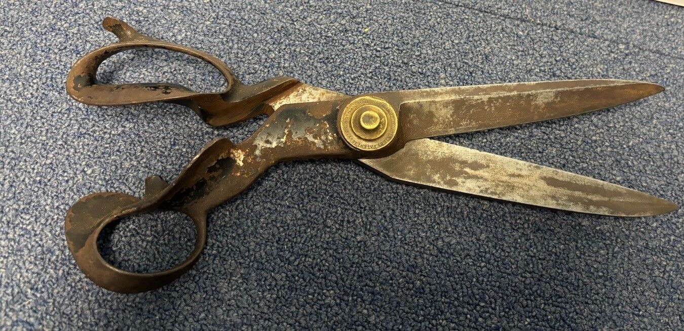 Antique R.HEINISCH Newark N J Textile Tailor Shears Scissors 14” Sharp Pat. 1859