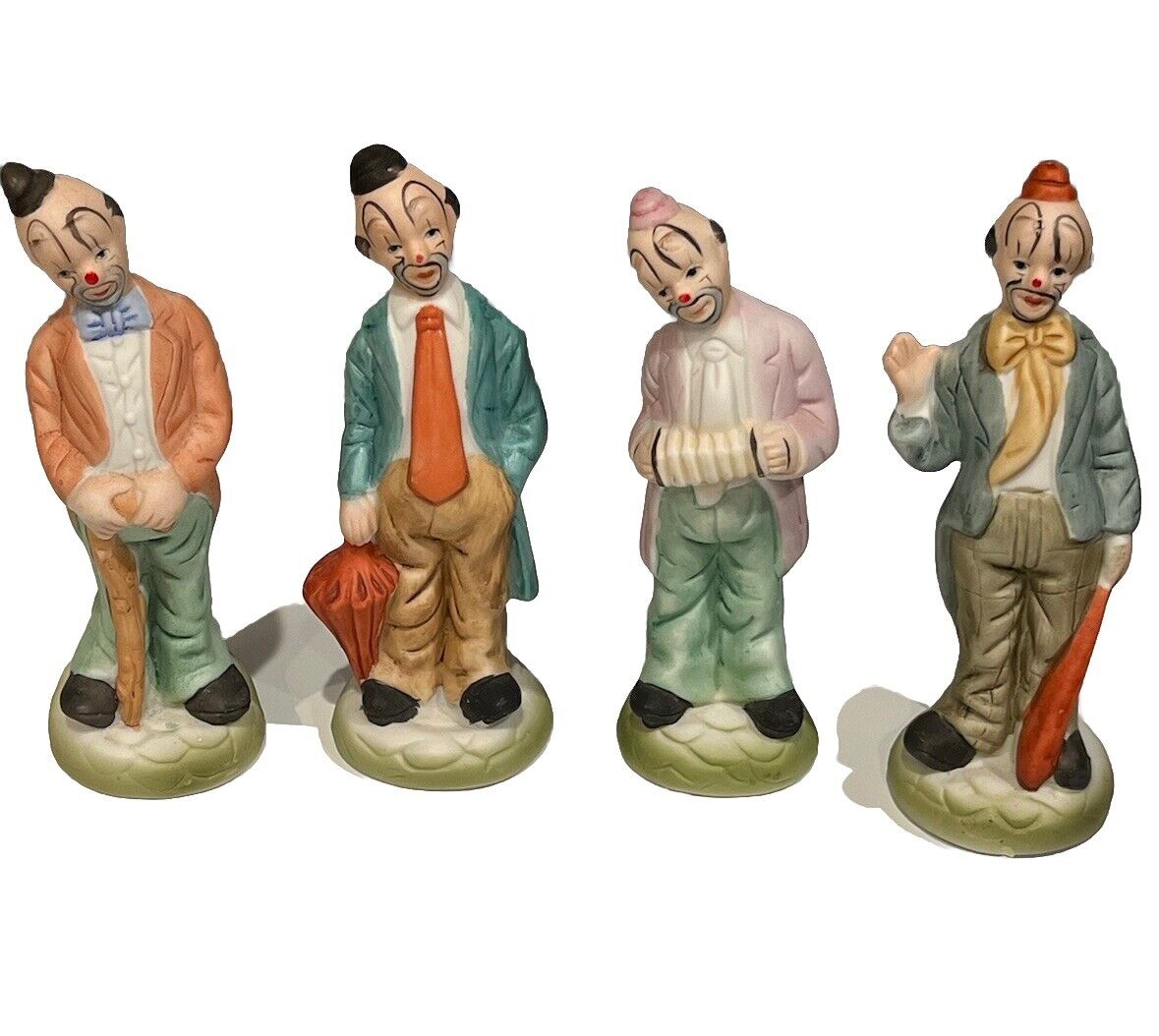 Vintage Lot Of 4 Ceramic Porcelain Clowns Figurines Art Mark Taiwan 5”